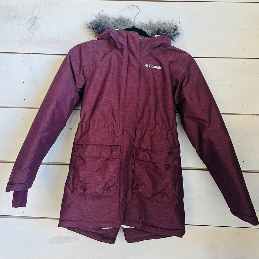 Columbia Kids' Maroon Jacket with Faux Fur Hood